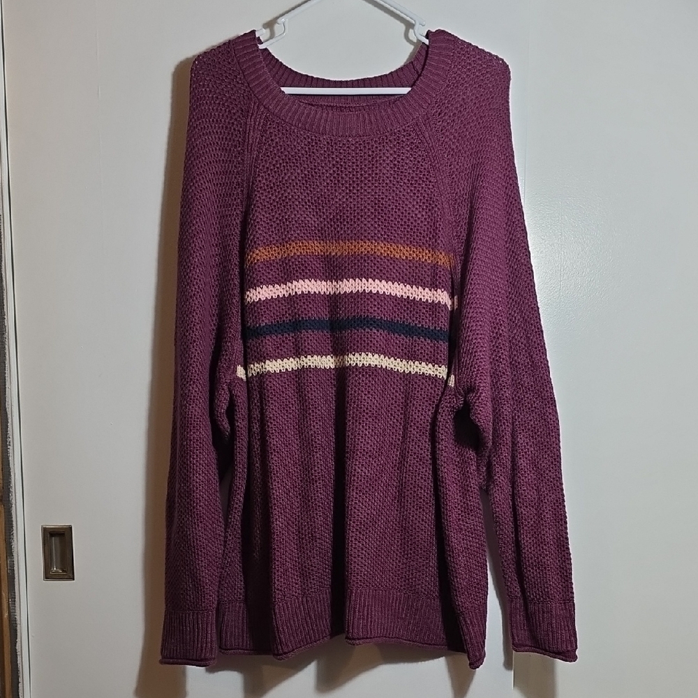 Sonoma Purple and White Crew Neck Sweater with Stripes